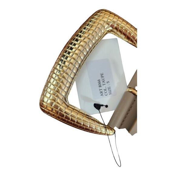 Punto Fibbia taupe women wide belt sz small leather gold buckle made Italy NWT main image 9